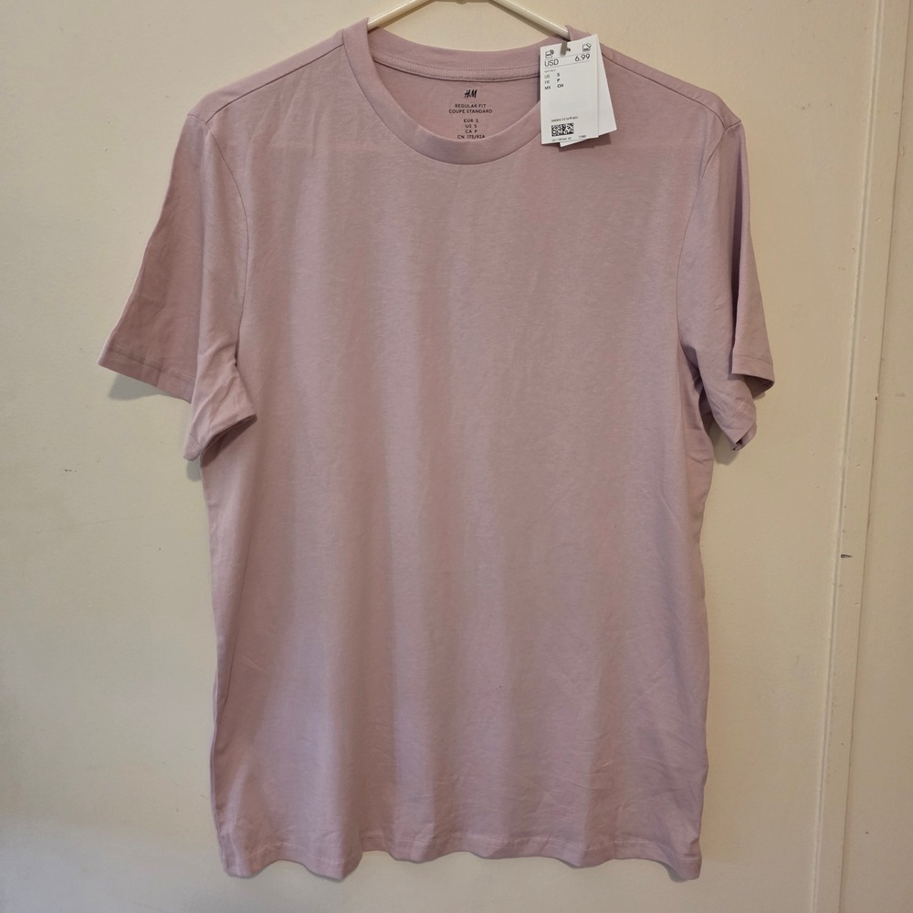 H&M Mens T-Shirt Size Small Mauve Pink Regular Fit Cotton Crewneck New